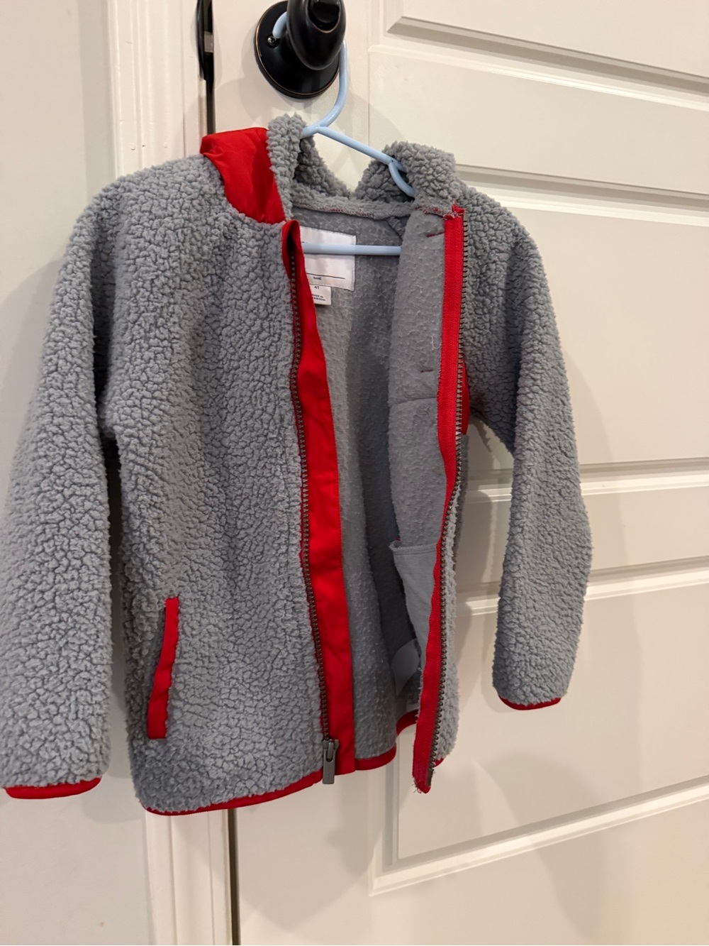 Old navy Kids Grey Sherpa Jacket with Red Trim